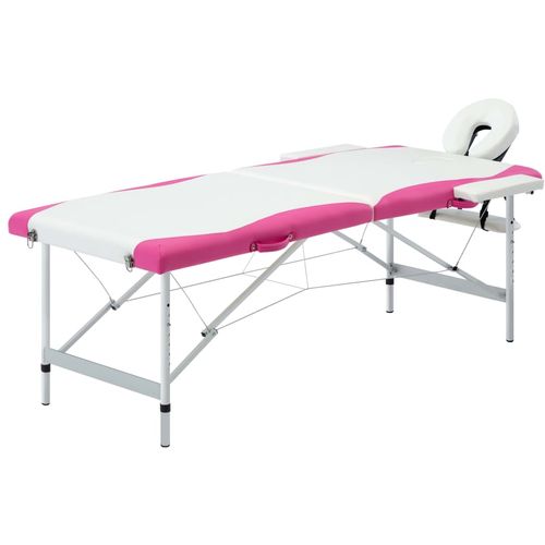 Sklopivi masažni stol s 2 zone aluminijski bijelo-ružičasti slika 19