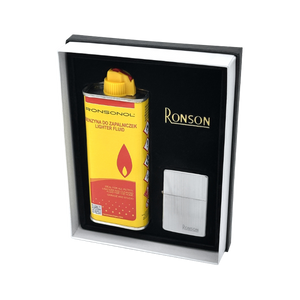 Ronson poklon set upaljač Chrome Vertical Brushed+benzin