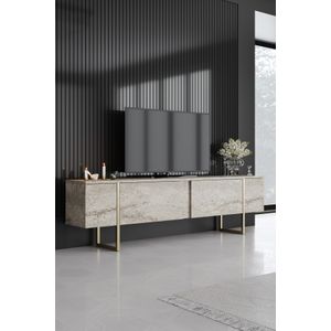Elegantna TV Komoda Luxe - Travertine, Zlatni Travertin