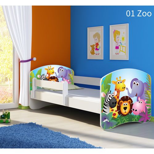 Dječji krevet ACMA s motivom, bočna bijela 180x80 cm - 01 Zoo slika 1