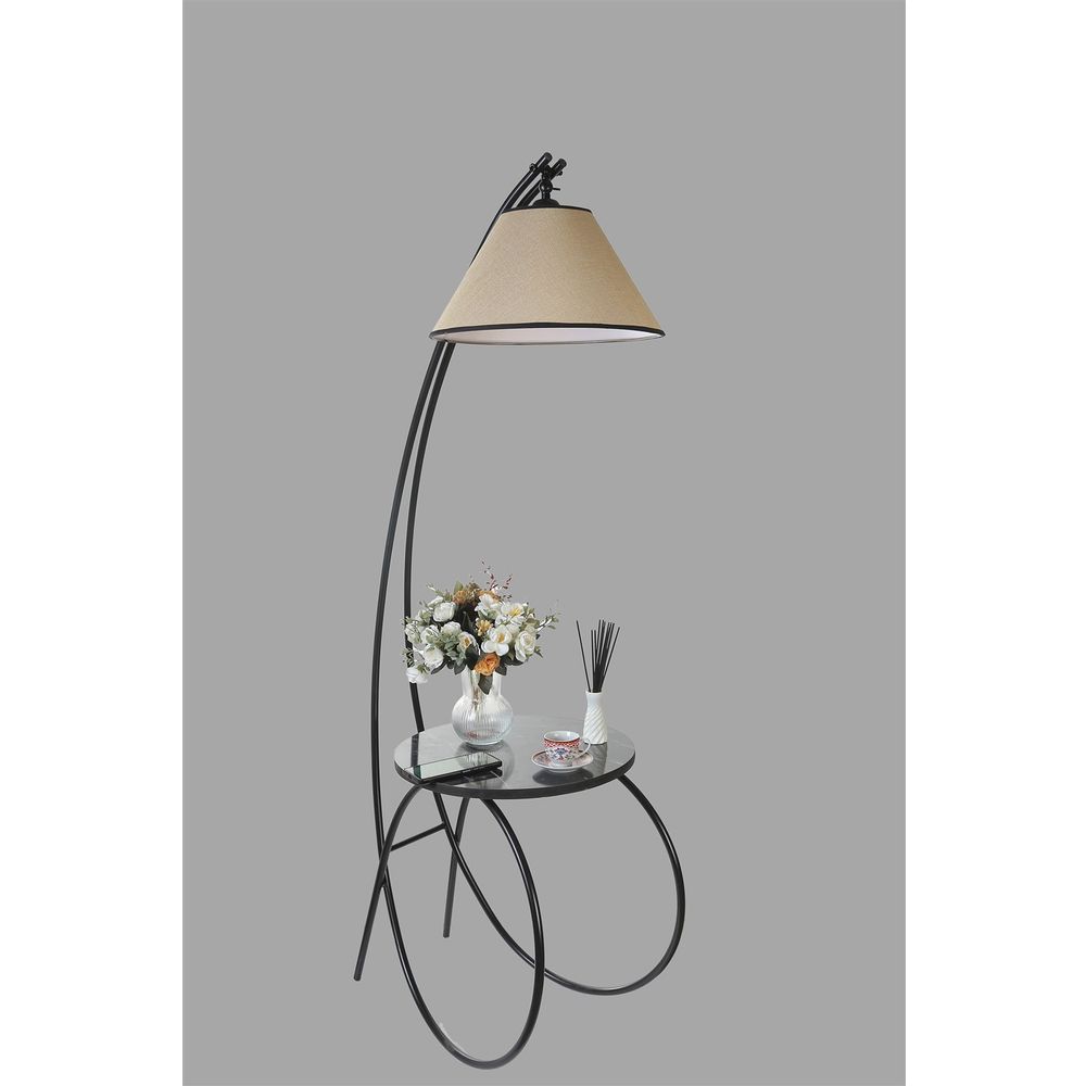 Podna lampa Güler – crno-cream abajur na metalnom stalku slika 3