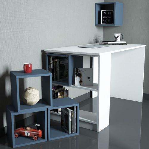 Woody Fashion Studijski stol i policu za knjige, Box - White, Blue slika 2