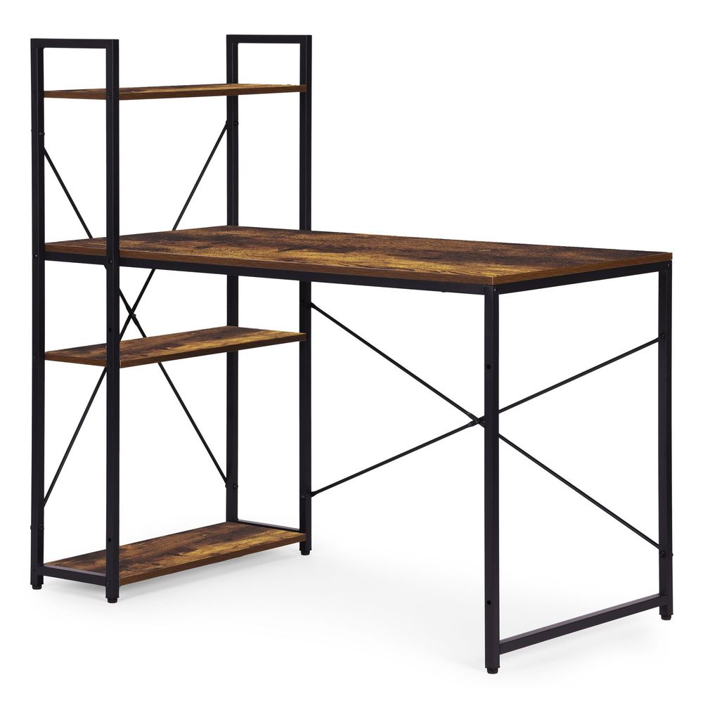 ModernHome uredski stol 120 × 60 cm s policom i 3 police – crno smeđi slika 6