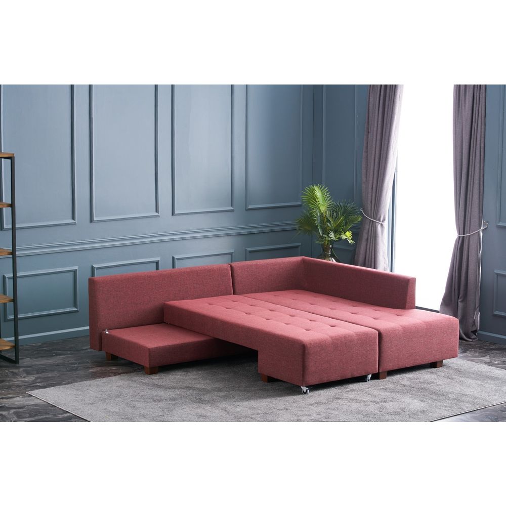 Ugaona Sofa na Razvlačenje Manama - Desni Kut - Boja Crvenog Vina slika 3