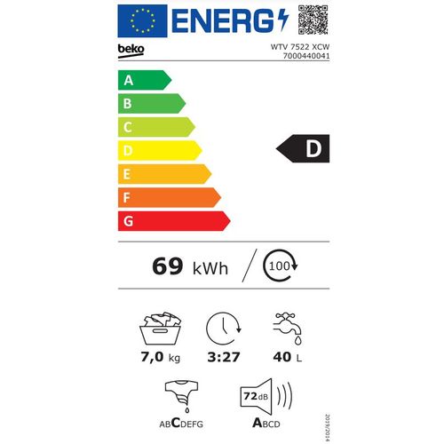 Beko WTV 7522 XCW Veš mašina, 7 kg, 1000 rpm, ProSmart Inverter, Dubina 49 cm slika 5