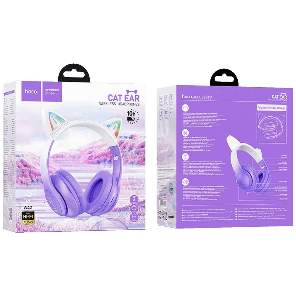 hoco. Slušalice bežične sa mikrofonom, Bluetooth - W42 Cat Ears, Purple Grape slika 3