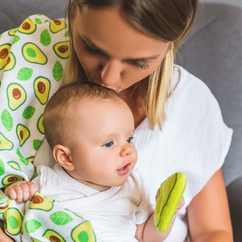 BabyOno Swaddles tetra pelene za povijanje + zvečka, avokado slika 5