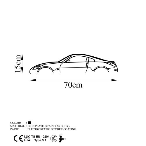 Nissan 350Z Silueta Crni Dekorativni Metalni Zidni Ukras slika 6