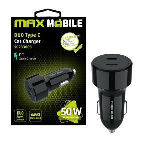 MAXMOBILE AUTO ADAPTER PD QC 3.0 DUO TYPE C SC-233003,50W QUICK CHARGE crni