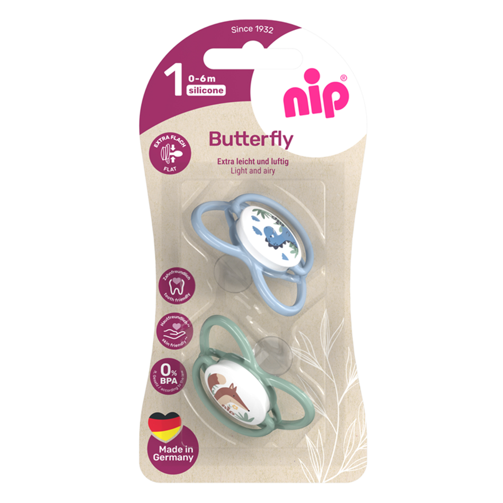 nip® Duda varalica Butterfly 0-6mj (veličina 1) - Silikon, 2kom Plava/Zelena slika 4
