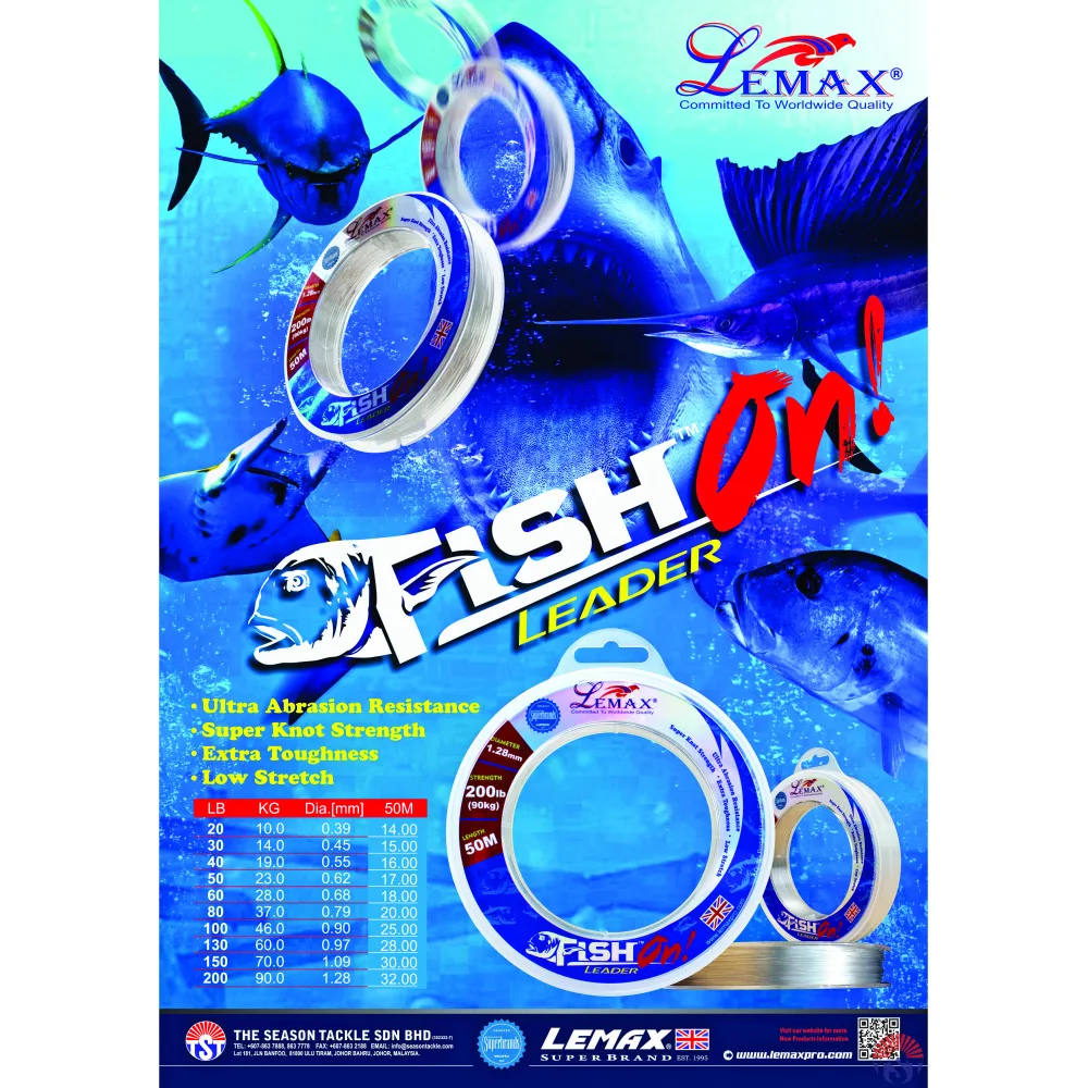 Lemax fluorkarbon FISH ON Leader 50m 1,09mm 150lb 70kg slika 1