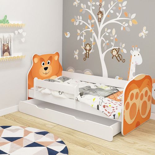 Dječji krevet ACMA Animals, bočna bijela + ladica 180x80 cm 05-medo slika 1