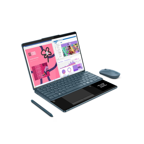 Lenovo 83FF001YRM Yoga Book 9 13IMU9 (Tidal Teal, Aluminium) 12-Core Ultra7 155U (2P+10E) 4.8GHz/12MB 32GB DDR5 1TB-NVMe 2x 13.3" 2.8K (2880x1800) OLED 400n DolbyVision Glass Touch DigitalPen3 WC-5MP+IR Iris-Xe WiFi A/X BT5.1 3xTB4 UK-key 80Wh 1.34kg W11H +BT/M+Folio Stand slika 2