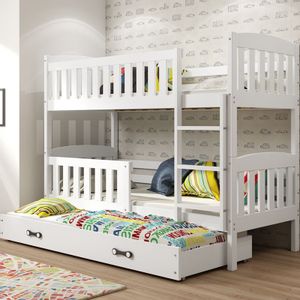 BMS Drveni dječji krevet na kat s ladicom Kubus, za 3 djeteta, bijeli 190x80 cm