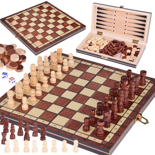 SET 3u1 drvena igra - šah, dame, backgammon, dvosmjerna ploča slika 1