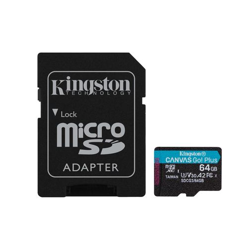 Kingston SDCG3/64GB MicroSD 64GB, Canvas Go! Plus, Class10 UHS-I U3 V30 A2, Read up to 170MB/s, Write up to 70MB/s, for 4K and FullHD video recording, w/SD adapter slika 1