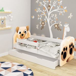 ACMA drveni dječji krevet Animals s ladicom, bijeli, 04 Pas