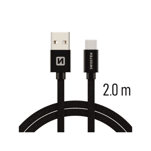 SWISSTEN kabel USB/USB-C, platneni, 3A, 2m, crni slika 1