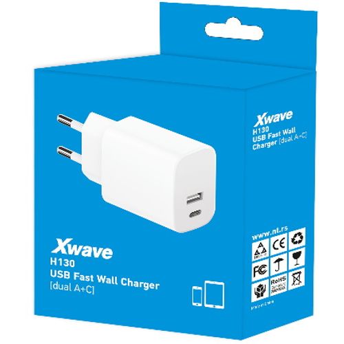 Xwave H130 20w USB brzi ZIDNI punjac za mobilne,tablete,dual A+C Beli slika 2