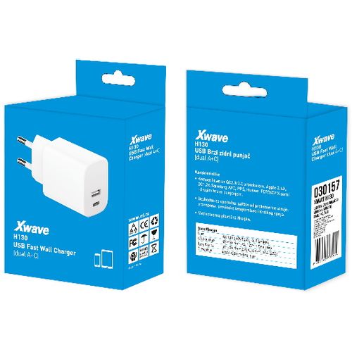 Xwave H130 20w USB brzi ZIDNI punjac za mobilne,tablete,dual A+C Beli slika 1