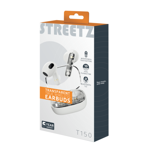 STREETZ slušalice bluetooth TWS,transparentne BIJELE slika 2