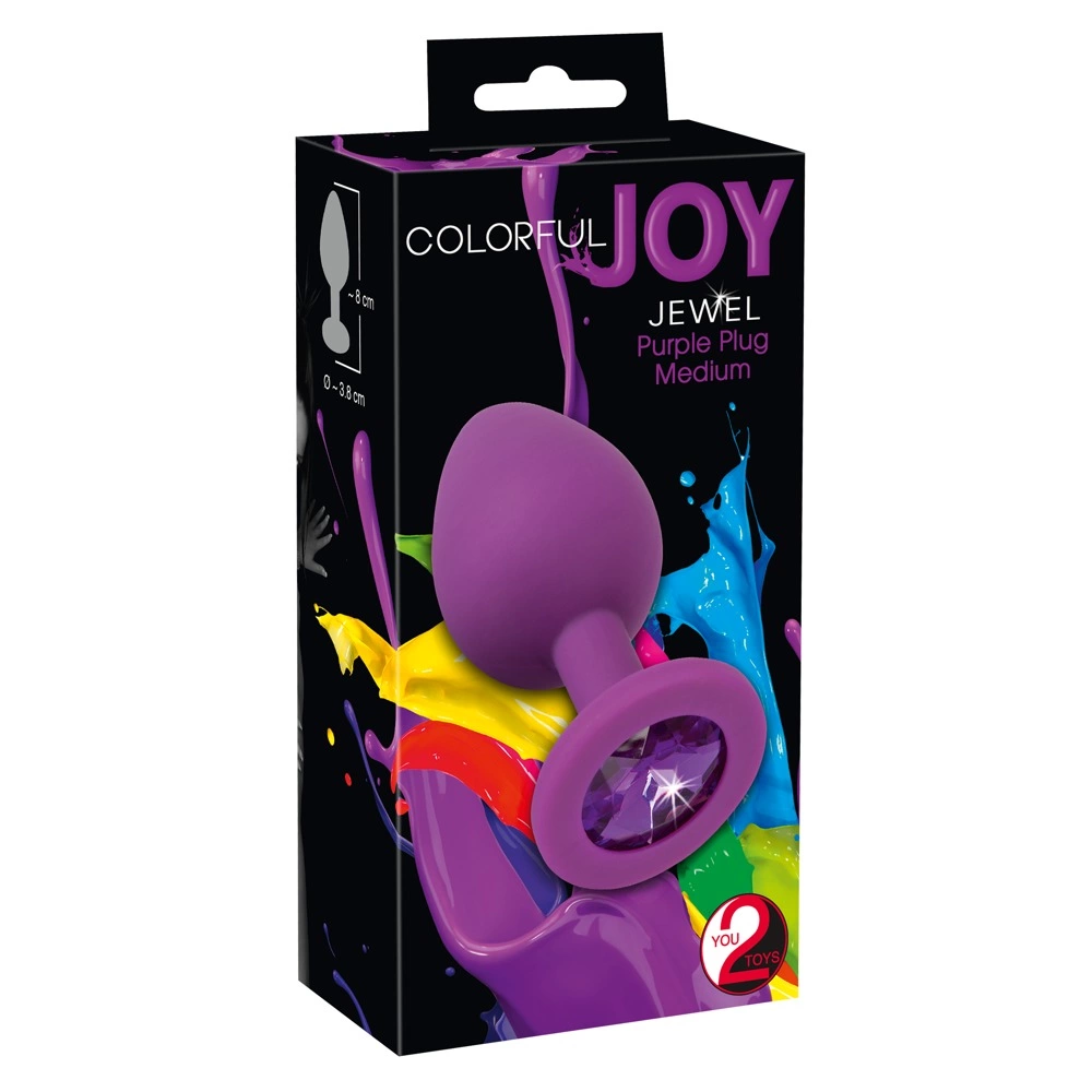 Analni čep Colorful Joy konusni ljubičasti s kristalima 8 cm slika 1