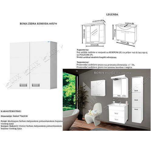 Ceramica Lux Roma zidna komoda 60 x 70 slika 2