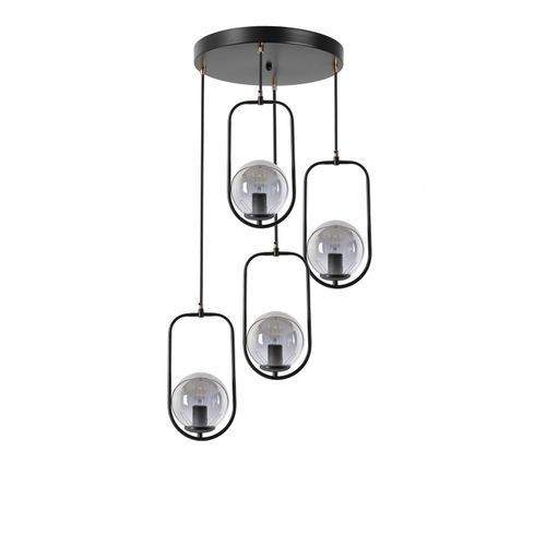 Ahu 4 Lü Tepsili Füme Camlı Siyah Sarkıt Black Chandelier slika 2