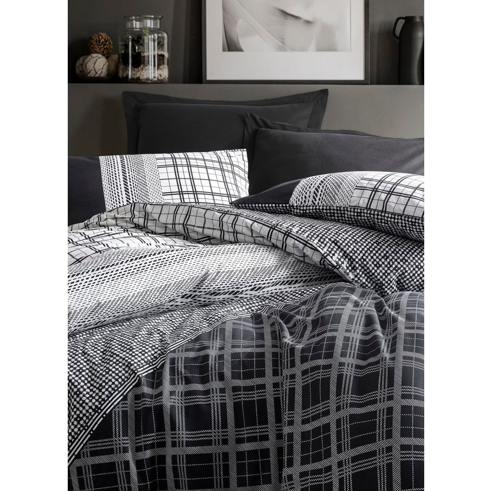 Ranforce double quilt cover set Carlos, colours: black, white, grey slika 2