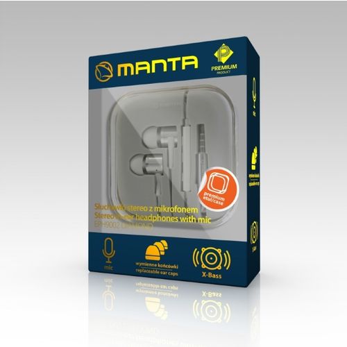 MANTA slušalice + mikrofon, In-ear, alumin, 4 nastavka, kutija, bijele EPH9002 slika 1