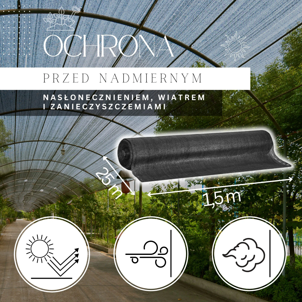 Crna mreža za sjenu 140 GSM 1,5 × 25 m (100 traka) slika 1