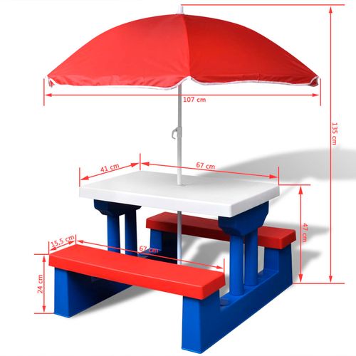 Dječji stol i klupa za piknik sa suncobranom višebojni slika 23