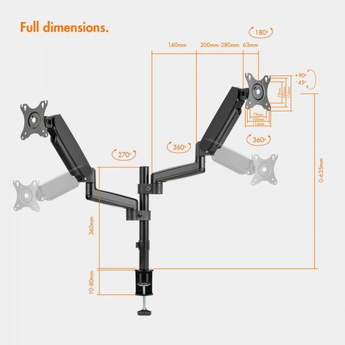 VonHaus dvostruki nosač za monitore do 32" dijagonale, plinski mehanizam slika 5