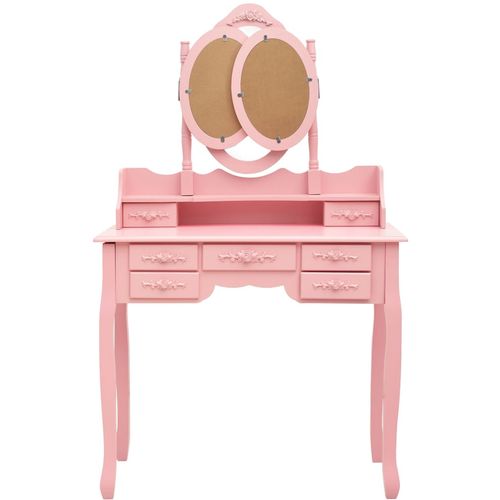 Toaletni stolić sa stolcem i trostrukim ogledalom ružičasti slika 39