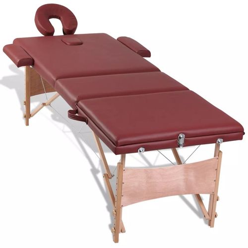 Stol za masažu,sklopivi sa drvenim okvirom,3 dijela,Crveni slika 21