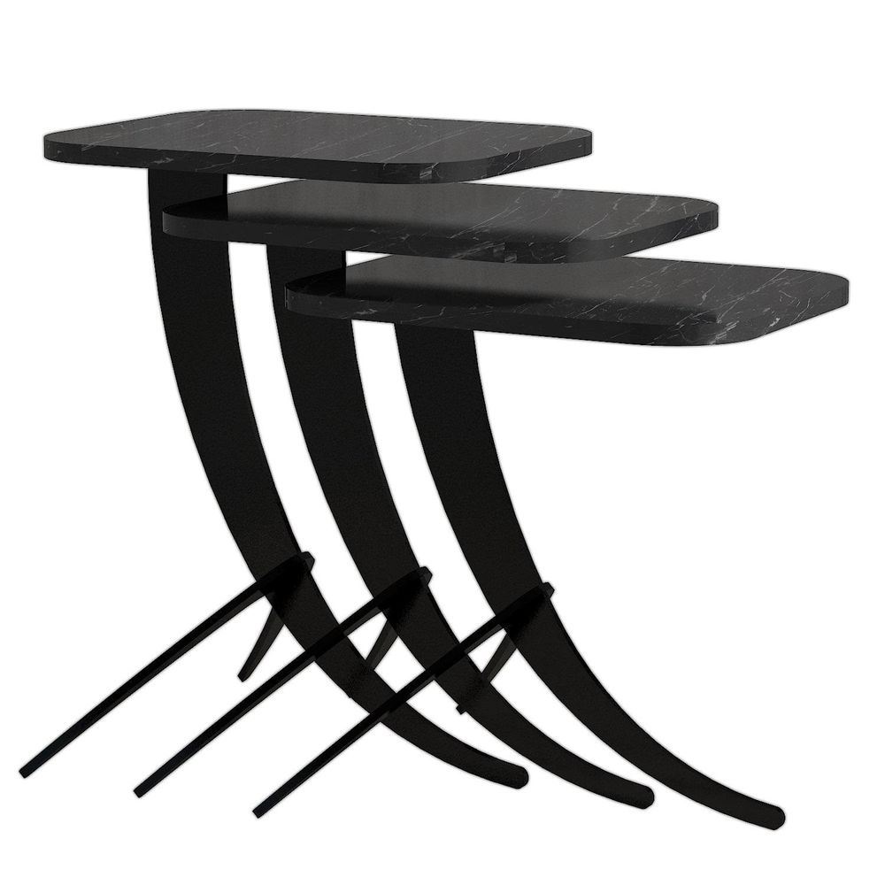 Pion - Crni Mramorni Nesting Sto (3 Komada) slika 4