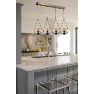 Damla 4 Lü Sıralı Bal Camlı Eskitme Sarkıt Copper Chandelier