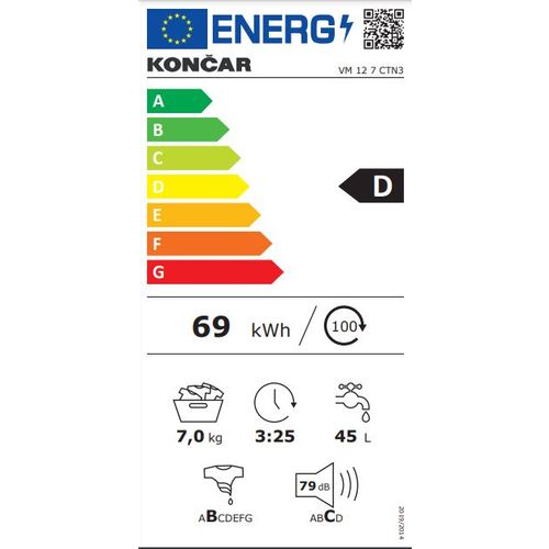 Končar VM 12 7 CTN3 Veš mašina, 7 kg, 1200 rpm, Dubina 53 cm slika 2