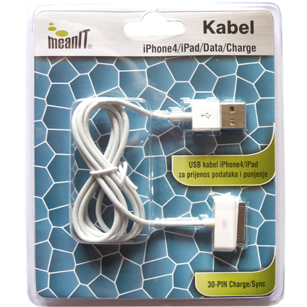 MeanIT USB kabl za Iphone 3 / 4, dužina 1.0  metar, bijeli - KABEL ZA IPHONE 3 / 4 slika 1