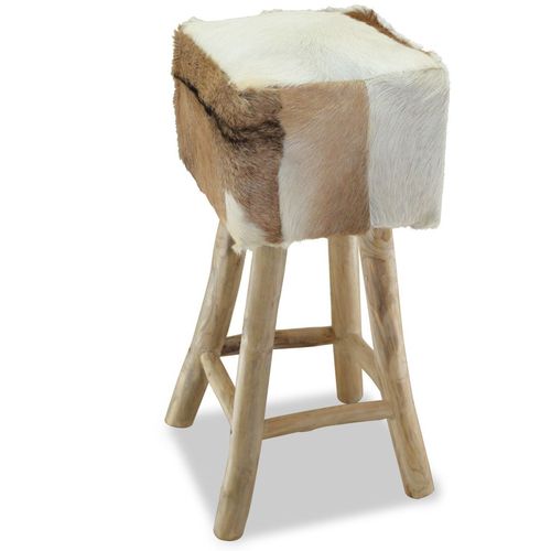Barska stolica od prave kože i masivne tikovine slika 15