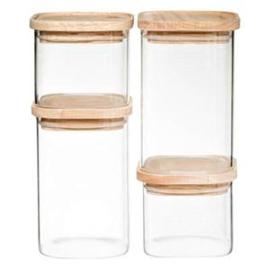 Five hermet set od 4 posude staklo/drvo
