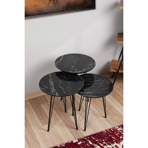 Siyah Mermer Desenli 3'Lü Tel Ayaklı Yuvarlak Zigon Sehpa Grey
Black Nesting Table (3 Pieces)