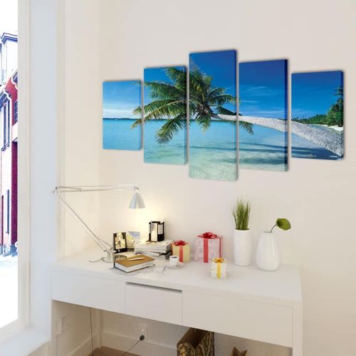 Zidne Slike na Platnu s Printom Pješčane Plaže i Palme 100 x 50 cm slika 2