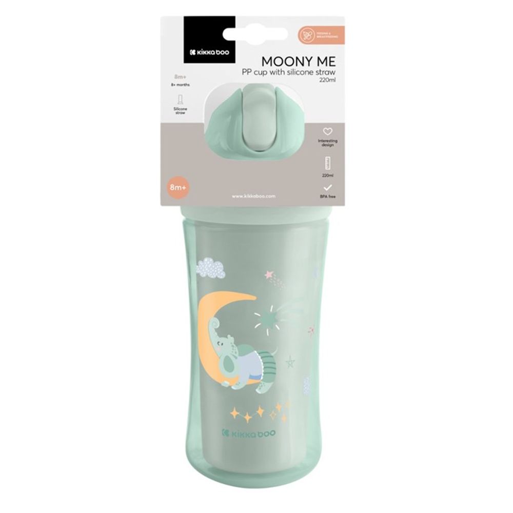 Kikka Boo Čaša sa silikonskom slamkom Moony Me 220ml, Mint slika 4