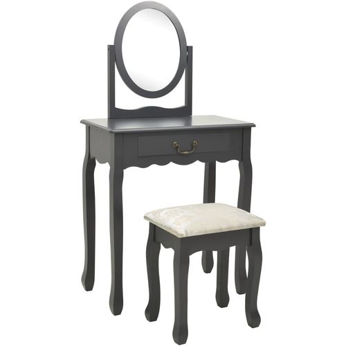 Toaletni stolić sa stolcem sivi 65x36x128 cm paulovnija i MDF slika 21
