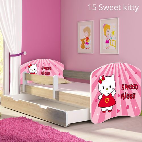 Dječji krevet ACMA s motivom, bočna sonoma + ladica 160x80 cm 15-sweet-kitty slika 1