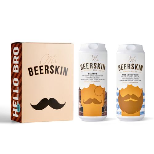 BEERSKIN HELLO BRO, Gift Set 2x440ml: 1xDANDRUFF FIGHTING SHAMPOO & 1xFACE & BODY WASHING GEL slika 1