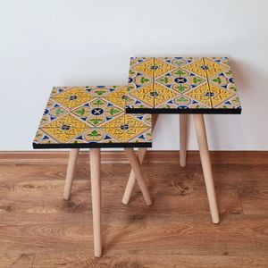 Nesting stolovi 2Shp46 - (2 komada) - boje: žuta, bež, zelena, mornarsko plava