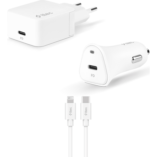 Ttec Quantum PD 20W Wall Charger+ 20W Car Charger + Type-C/Lightning Cable, Mfi Apple Licence slika 1