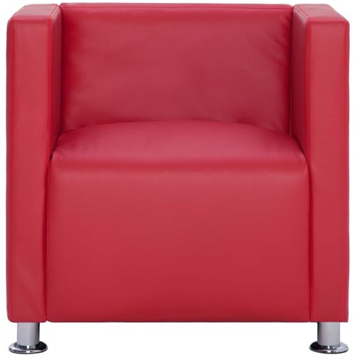 Kockasta fotelja od umjetne kože crvena slika 5